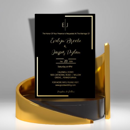 Premium Imitats Gold Moderne Typografie Black Wedd Folieneinladung