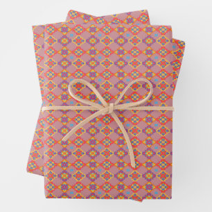 Premium indianisch-amerikanisches geometrisches Bl Geschenkpapier Set