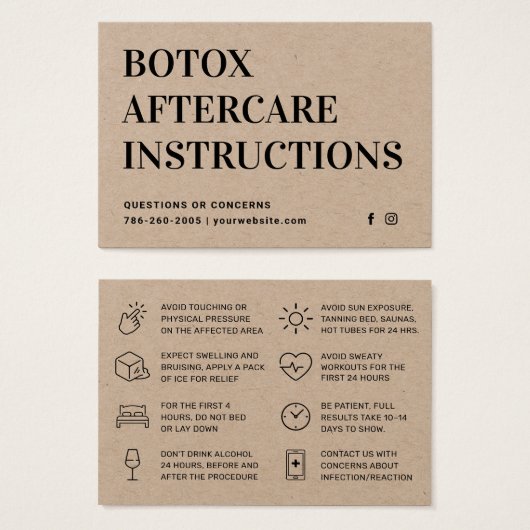 Premium Kraft-Botox-Injektion Aftercare-Karte (Vorne & Hinten)