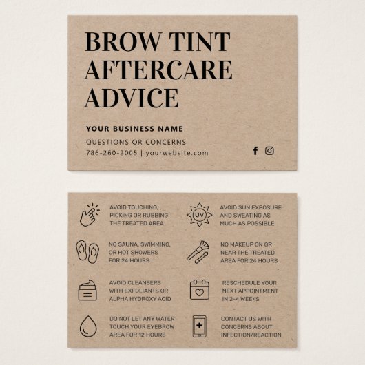 Premium Kraft Brow Tint Aftercare Card (Vorne & Hinten)
