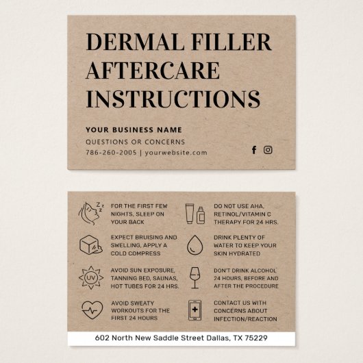 Premium Kraft Dermal Filler Aftercare Advisor Card (Vorne & Hinten)
