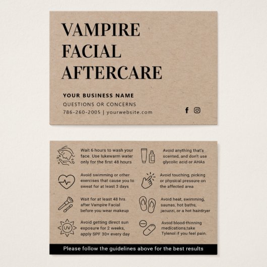 Premium Kraft Microneedling Aftercare Advisor Card (Vorne & Hinten)
