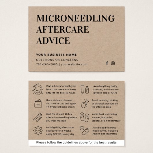 Premium Kraft Microneedling Aftercare Advisor Card (Vorne & Hinten)