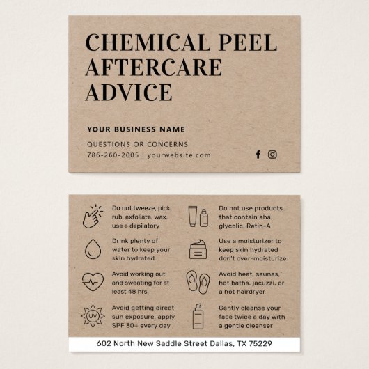Premium Kraft Öko Chemical Peel Aftercare Card (Vorne & Hinten)