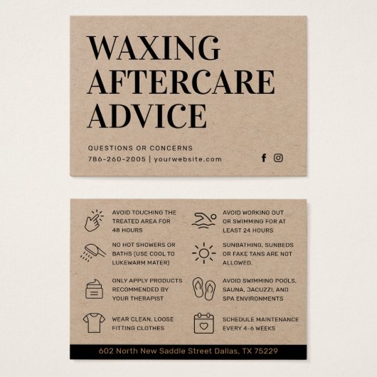 Premium Kraft Waxing Aftercare Card Hair Removal (Vorne & Hinten)