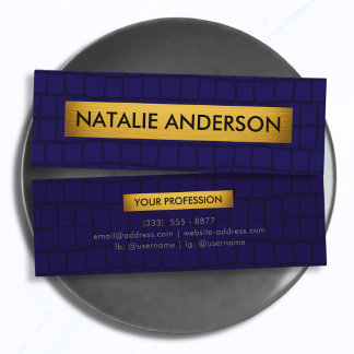 Premium Krokodilleder-Struktur Navy Blau & Gold Mini Visitenkarte