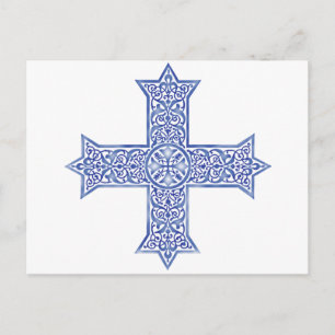 Premium Lapis Blau Koptisches Kreuz Kunst Feiertagspostkarte
