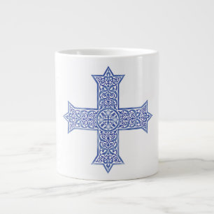Premium Lapis Blau Koptisches Kreuz Kunst Jumbo-Tasse