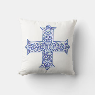 Premium Lapis Blau Koptisches Kreuz Kunst Kissen