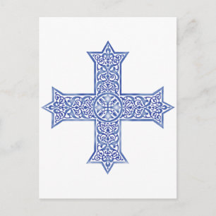 Premium Lapis Blau Koptisches Kreuz Kunst Postkarte