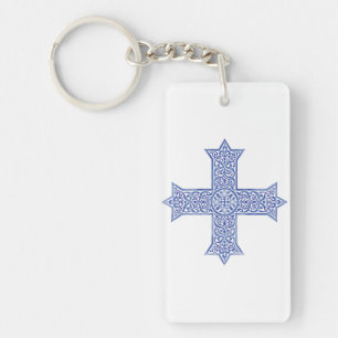 Premium Lapis Blau Koptisches Kreuz Kunst Schlüsselanhänger