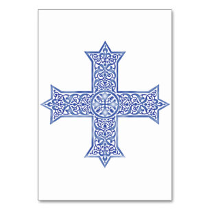 Premium Lapis Blau Koptisches Kreuz Kunst Tischnummer