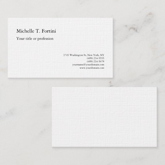 Premium-Leinen Schwarz-weiß Schlicht Minimalistisc Visitenkarte (Vorne/Hinten)