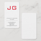 Premium Leinen trendig schlicht-weiß-rot Monogramm Visitenkarte (Vorne/Hinten)