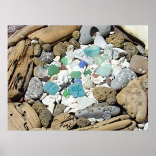 Premium Leinwand Matte Beach Sea Glass Driftwood Poster