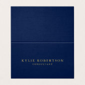 Premium Linen Blue Gold Beruflich Trendy Visitenkarten (Außenseite Aufgefaltet)