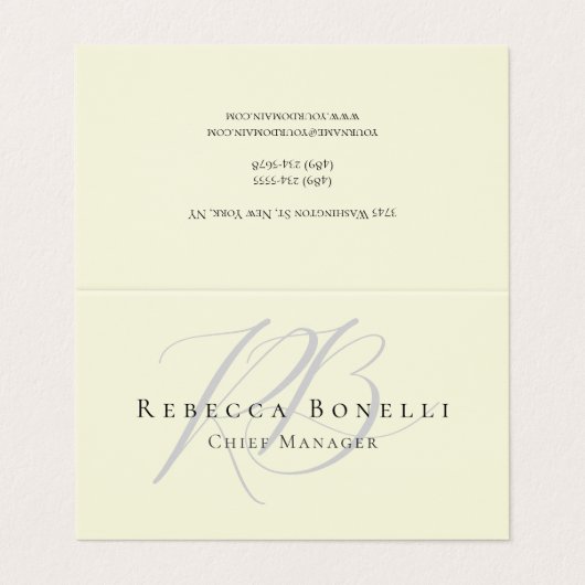 Premium Linen Exclusive Unique Monogram Beige Visitenkarten (Außenseite Aufgefaltet)