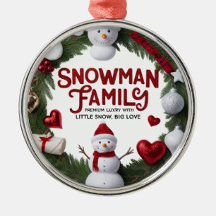 Premium-Luxus-Schneemann-Familien-Kranz rund Ornament Aus Metall
