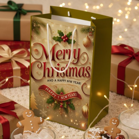 Premium Merry Christmas & Happy New Year Gift Bag Mittlere Geschenktüte