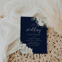 Premium Midnight Navy & White Floral Wedding  Einladung