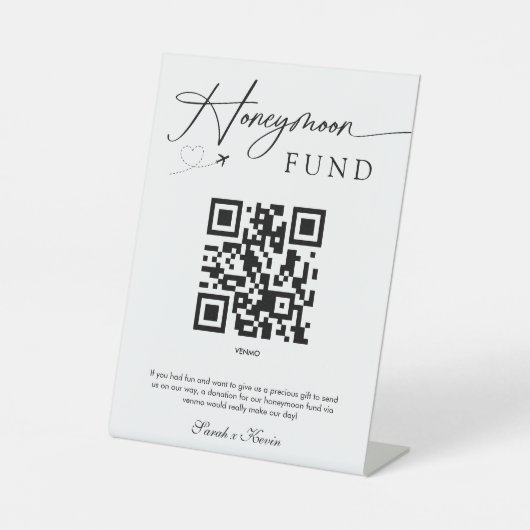Premium Modern Honeymoon Fund QR Code Wedding Sockelschild (Vorderseite)