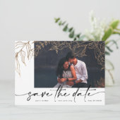 Premium | Modernes Black Forever Foto Gold Floral Save The Date (Stehend Vorderseite)