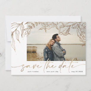 Premium Modernes White Forever Foto Gold Floral Save The Date
