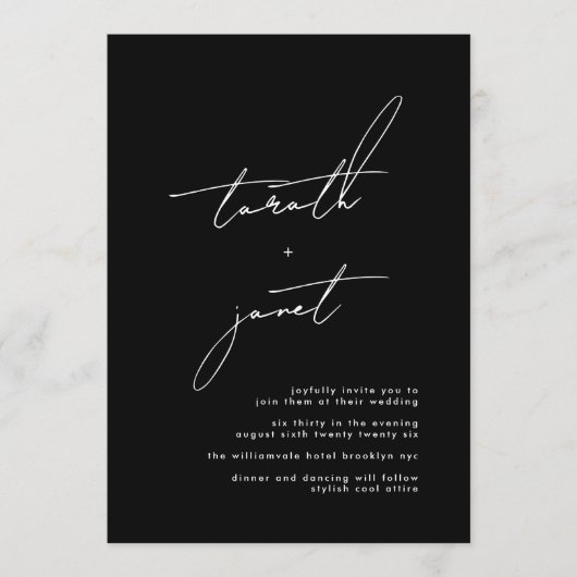 Premium-NAMEN | Stilvolle Schwarz-Weiß-Hochzeit Einladung (Vorderseite)