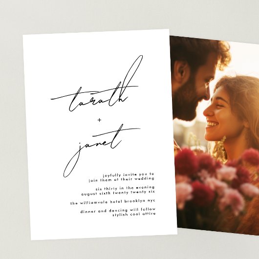 Premium NAMES Stilvolle Black & White Foto Hochzei Einladung