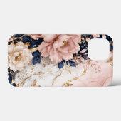 Premium Navy Blau & Rosa Botanical Marmor Case-Mate iPhone Hülle (Rückseite (Horizontal))