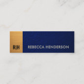 Premium Navy Blaues Leder & Gold Panel Monogramm Mini Visitenkarte (Vorderseite)