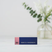 Premium Navy Blaues Leder & Rosa Panel Monogramm Mini Visitenkarte (Stehend Vorderseite)