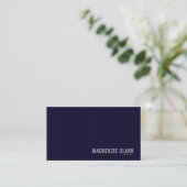 Premium Navy Pinstripe Business Card Visitenkarte (Stehend Vorderseite)