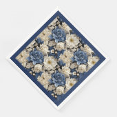 Premium Navy Weiß Elfenbein Blumen Luxus Serviette (Ecke)