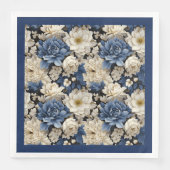 Premium Navy Weiß Elfenbein Blumen Luxus Serviette (Vorderseite)