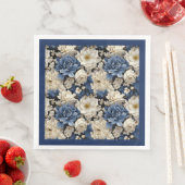 Premium Navy Weiß Elfenbein Blumen Luxus Serviette (Beispiel)