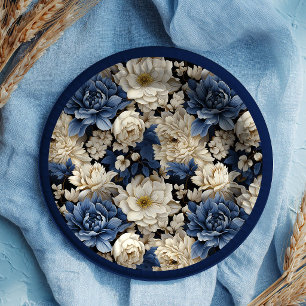 Premium Navy Weiß Elfenbein Floral Luxus Papier Te Pappteller