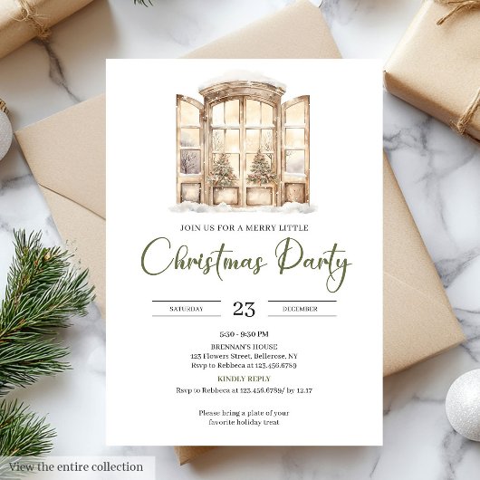 Premium Neutral Moss Green Taupe Christmas Party Einladung