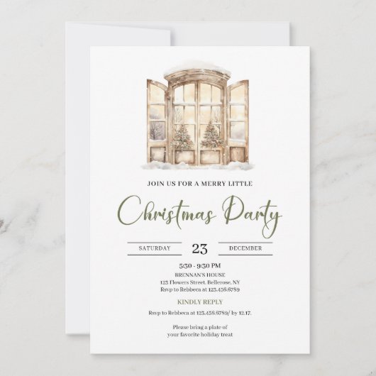 Premium Neutral Moss Green Taupe Christmas Party Einladung (Vorderseite)
