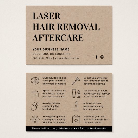 Premium Öko Laser Haarentfernung Aftercare Card (Vorne & Hinten)