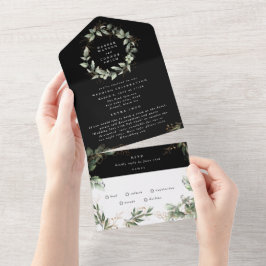 Premium Onyx Black Eucalyptus Wreath Wedding All In One Einladung