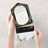 Premium Onyx Black Greenery Eucalyptus Wedding All In One Einladung (Abreißen)