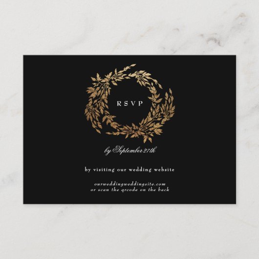 Premium Onyx Black Wappen Classic Wedding Website RSVP Karte (Vorderseite)