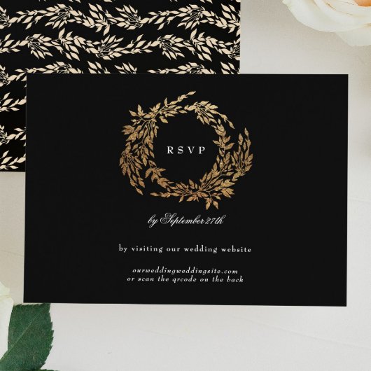 Premium Onyx Black Wappen Classic Wedding Website RSVP Karte