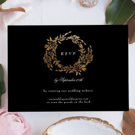 Premium Onyx Black Wappen Classic Wedding Website RSVP Karte