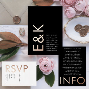 Premium Onyx Ultra Monogram Hochzeit ECHTES ROSÉGO Folieneinladung