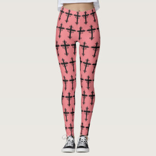 Premium-Ornamentales geschnitztes Kreuz Kunst Leggings
