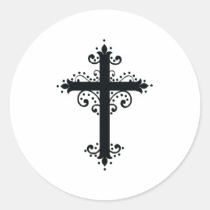 Premium-Ornamentales geschnitztes Kreuz Kunst Runder Aufkleber