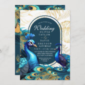 Premium Peacocks Feathers Wedding Einladung (Vorne/Hinten)