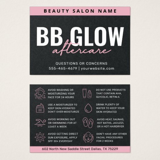 Premium Pink BB Glow Facial After Care Card (Vorne & Hinten)